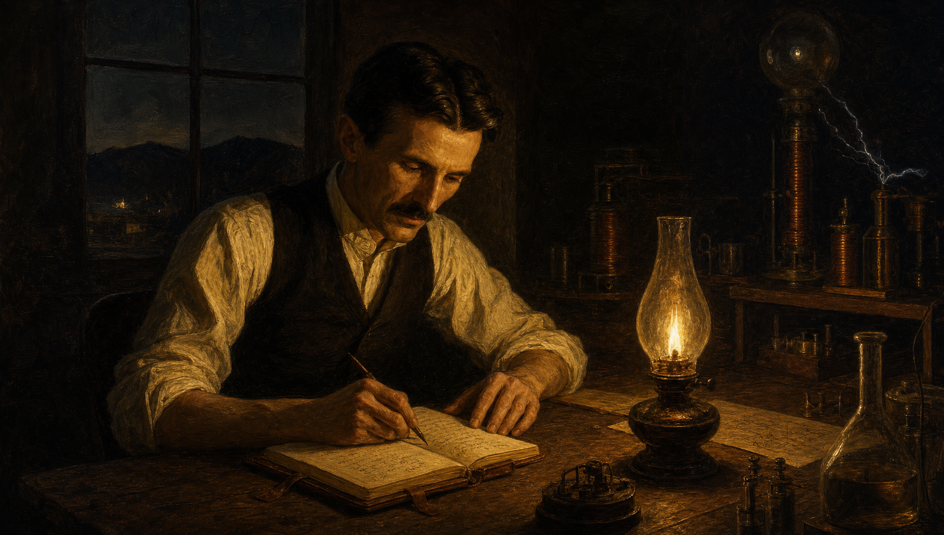 Nikola Tesla at Colorado Springs — still 1